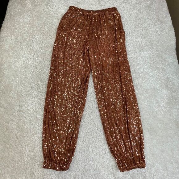 Free People Morelia Metallic Bronze Sequin Jogger XS - Picture 4 of 13